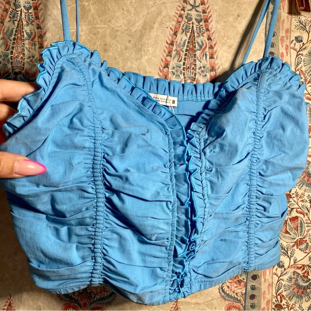Zara Blue Ruffle Crop top - Picture 4 of 10